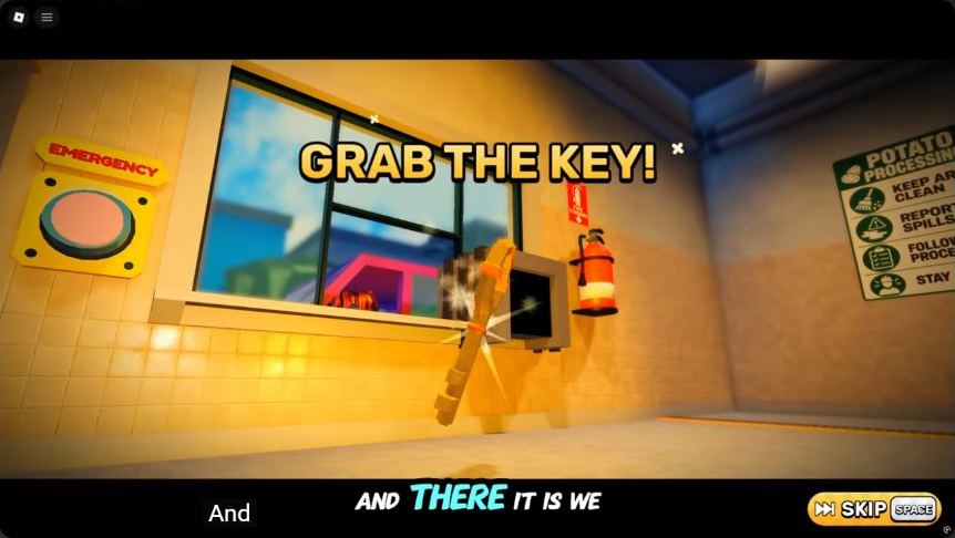 A golden key beside the serving window with the GRAB THE KEY prompt visible.